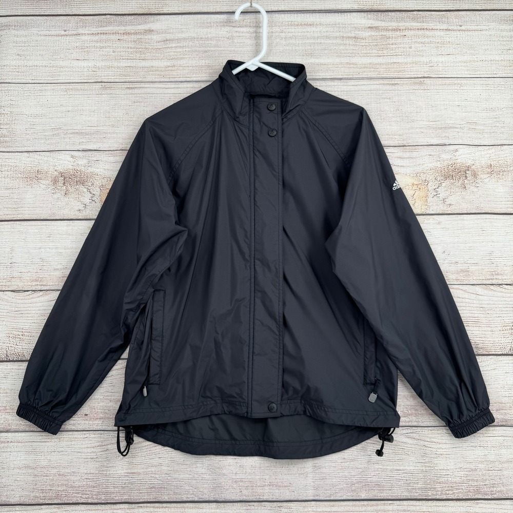 Adidas Windbreaker Jacket Womens Medium Black ClimaShell Rain Full‎ Zip